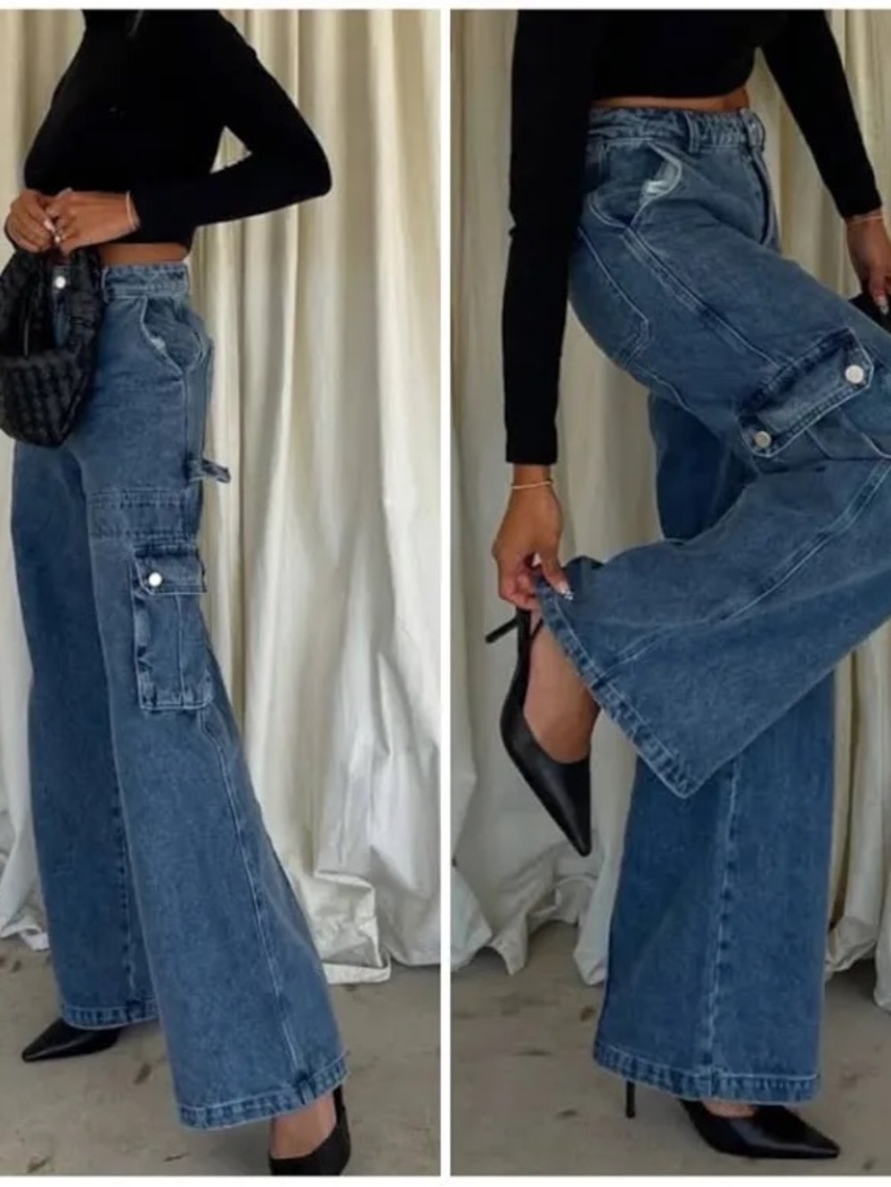 Rumored Monroe Wide Leg Cargo Jeans Pockets Y3K 2000s Baggy Carpenter Small